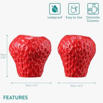 Navaris Strawberry Vase for Flowers - Small Ceramic Flower Vase - Cute Fruit Shaped Decor for Home and Kitchen - 15 cm x 16 cm x 16 cm (5.9" x 6.3" x 6.3")