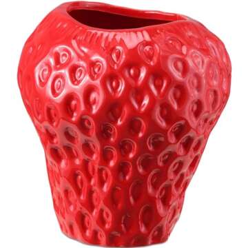 Navaris Strawberry Vase for Flowers - Small Ceramic Flower Vase - Cute Fruit Shaped Decor for Home and Kitchen - 15 cm x 16 cm x 16 cm (5.9" x 6.3" x 6.3")