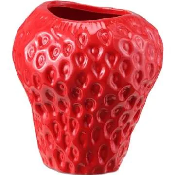 Navaris Strawberry Vase for Flowers - Small Ceramic Flower Vase - Cute Fruit Shaped Decor for Home and Kitchen - 15 cm x 16 cm x 16 cm (5.9" x 6.3" x 6.3")