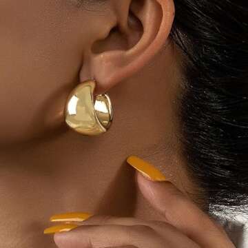 Wonlte Chunky Gold Hoop Earrings for Women, 14K Gold Plated Thick Hoop Earrings Lightweight Hollow O...