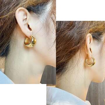 Wonlte Chunky Gold Hoop Earrings for Women, 14K Gold Plated Thick Hoop Earrings Lightweight Hollow Open Hoops Hypoallergenic Earrings Fashion Jewelry for Women (G)