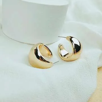 Wonlte Chunky Gold Hoop Earrings for Women, 14K Gold Plated Thick Hoop Earrings Lightweight Hollow Open Hoops Hypoallergenic Earrings Fashion Jewelry for Women (G)