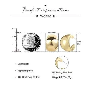 Wonlte Chunky Gold Hoop Earrings for Women, 14K Gold Plated Thick Hoop Earrings Lightweight Hollow Open Hoops Hypoallergenic Earrings Fashion Jewelry for Women (G)