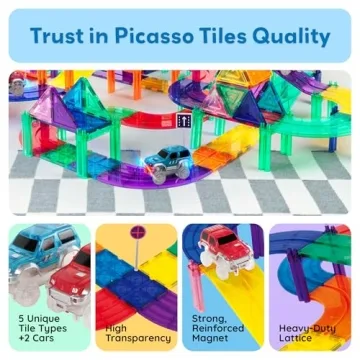 PicassoTiles 50 Piece Race Car Track Building Block Set