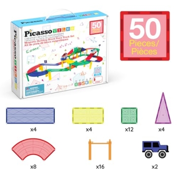 PicassoTiles 50 Piece Race Car Track Building Block Set