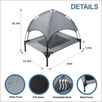 Hooyeatlin Small Elevated Dog Bed with Canopy - Upgraded 30IN Outdoor Raised Dog Cot Bed with Remova...
