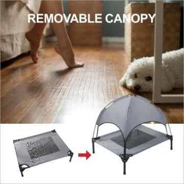 Hooyeatlin Small Elevated Dog Bed with Canopy - Upgraded 30IN Outdoor Raised Dog Cot Bed with Removable Shade Tent, Dog Cot Gray(S Size)