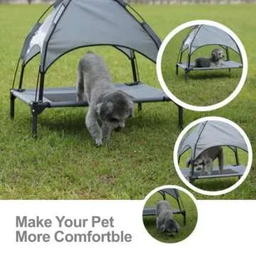 Hooyeatlin Small Elevated Dog Bed with Canopy - Upgraded 30IN Outdoor Raised Dog Cot Bed with Removable Shade Tent, Dog Cot Gray(S Size)