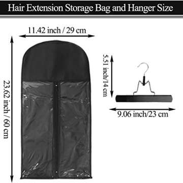 2 Pack Hair Extension Storage Bag Hair Extension Hanger Strong Holder Dust-Proof Portable Suit with Transparent Zip Up Closure- Lightweight, Waterproof and Portable (Black)