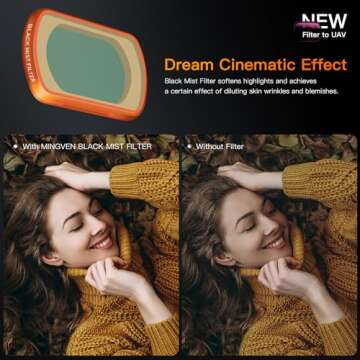 MINGVEN Magnetic ND Filters Set & Black Mist - Black Diffusion 1/4 Filter for DJI Osmo Pocket 3 Creator Combo Accessories - 4 Pack (Black Mist Filter, ND16, ND64, ND256)