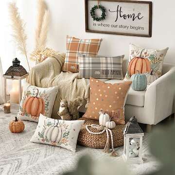 AVOIN colorlife Hello Fall Hello Pumpkin Throw Pillow Covers, 18 x 18 Inch Autumn Thanksgiving Harve...