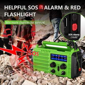 Emergency Weather Radio, 5 Ways Powered Crank Solar Radio, Portable AM/FM/SW/NOAA Weather Radio Battery Operated with Cellphone Charger, Camping Flashlight, Reading Lamp, SOS Alarm for Home Outdoor