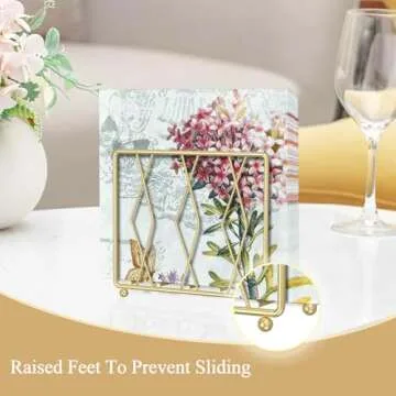 LWSFF Napkin Holder for Table, Modern Metal Napkin Holders for Paper Napkins & Kitchen Dining & Countertops, Cocktail Upright Napkin Holder Dispenser Suitable for All Room Decors (Small, Gold)