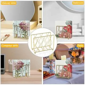 LWSFF Napkin Holder for Table, Modern Metal Napkin Holders for Paper Napkins & Kitchen Dining & Countertops, Cocktail Upright Napkin Holder Dispenser Suitable for All Room Decors (Small, Gold)