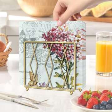 LWSFF Napkin Holder for Table, Modern Metal Napkin Holders for Paper Napkins & Kitchen Dining & Countertops, Cocktail Upright Napkin Holder Dispenser Suitable for All Room Decors (Small, Gold)