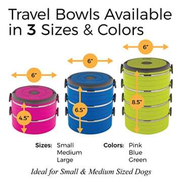 Healthy Human Travel Pet Bento Bowls - Human-Grade Stainless Steel & BPA-Free, Leak-Proof Water & Food Container Set for Dogs & Cats, 4-Pack Interlocking Bowls, Includes Spare Clips & Handle (Pink)