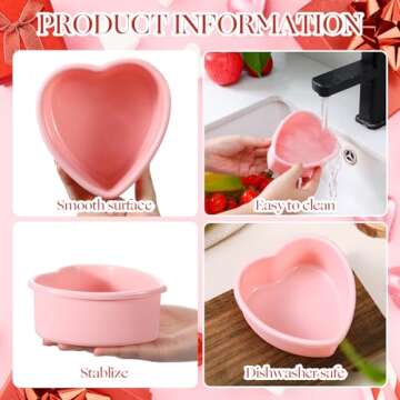 Menkxi Valentine Heart Shaped Cake Pans Pink Red Silicone Mini Heart Cake Pan Nonstick Dessert Mold Chocolate Baking Tray Bakeware for Valentine Birthday Cupcake Muffin Tool(Pink,4'')