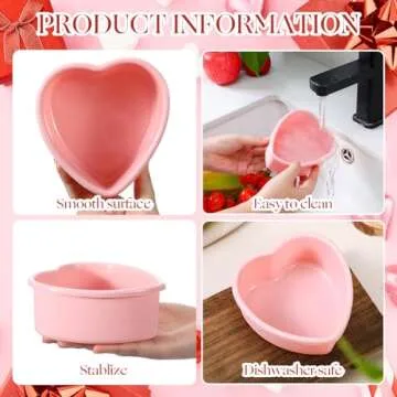 Menkxi Valentine Heart Shaped Cake Pans Pink Red Silicone Mini Heart Cake Pan Nonstick Dessert Mold Chocolate Baking Tray Bakeware for Valentine Birthday Cupcake Muffin Tool(Pink,4'')