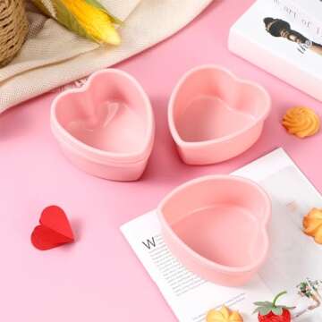 Menkxi Valentine Heart Shaped Cake Pans Pink Red Silicone Mini Heart Cake Pan Nonstick Dessert Mold Chocolate Baking Tray Bakeware for Valentine Birthday Cupcake Muffin Tool(Pink,4'')