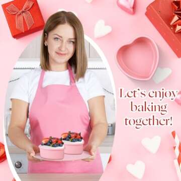 Menkxi Valentine Heart Shaped Cake Pans Pink Red Silicone Mini Heart Cake Pan Nonstick Dessert Mold Chocolate Baking Tray Bakeware for Valentine Birthday Cupcake Muffin Tool(Pink,4'')