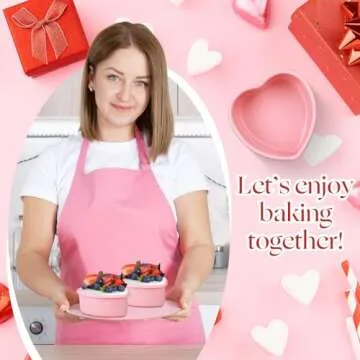 Menkxi Valentine Heart Shaped Cake Pans Pink Red Silicone Mini Heart Cake Pan Nonstick Dessert Mold Chocolate Baking Tray Bakeware for Valentine Birthday Cupcake Muffin Tool(Pink,4'')