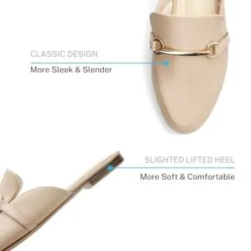 MUSSHOE Mules for Women Flats Comfortable Slip on Women Mules Backless Loafers,Nude pu 7