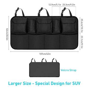 IPARTS EXPERT Car Trunk Backseat Organizer, Large SUV Hanging Storage Bag (42 x 22 inch), Space Saving Car Organizer + 1 Thick Car Cleaning Cloth