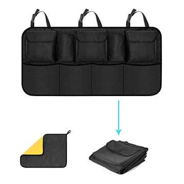 IPARTS EXPERT Car Trunk Backseat Organizer, Large SUV Hanging Storage Bag (42 x 22 inch), Space Saving Car Organizer + 1 Thick Car Cleaning Cloth