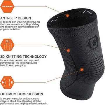 CAMBIVO 2 Pack Knee Compression Sleeve, Knee Brace Support for Men and Women, Running, Hiking, Jogging, Sports,Workout, Gym (Black, Large)