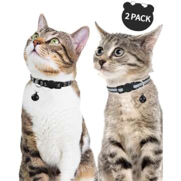 Taglory Reflective Cat Collar Breakaway with Bells, 2 Pack Girl Boy Pet Cat Collar Adjustable 7.5-12...