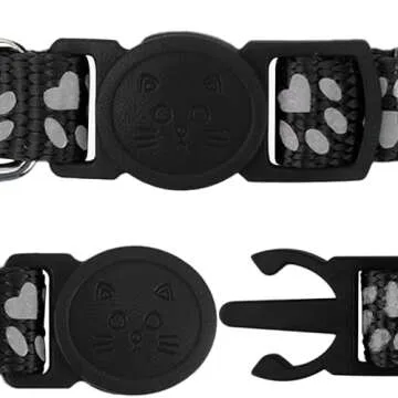 Taglory Reflective Cat Collar Breakaway with Bells, 2 Pack Girl Boy Pet Cat Collar Adjustable 7.5-12.5 Inch, Black