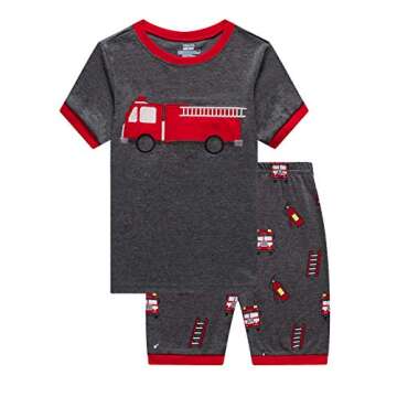 KikizYe Little Boys Fire truck Summer Pajamas Short Sleeve Cotton Toddler Kids Size 2T