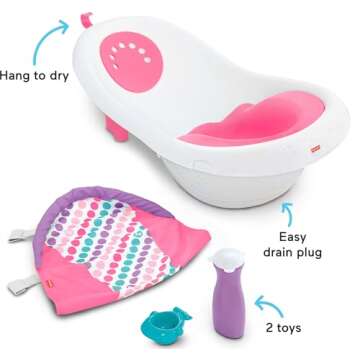 Fisher-Price Baby To Toddler Bath 4-In-1 Sling ‘N Seat Tub With Removable Infant Support And 2 Toys, Pink