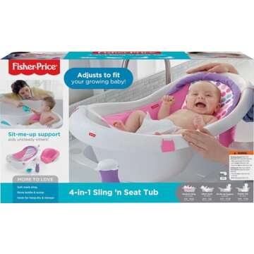 Fisher-Price Baby To Toddler Bath 4-In-1 Sling ‘N Seat Tub With Removable Infant Support And 2 Toys, Pink