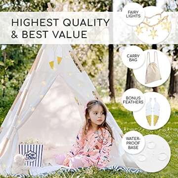 New Tazztoys Kids Teepee Tent for Kids with Fairy Lights - Toddler Teepee - Tipi Tent Kids - Baby Teepee - Kids Teepee Tent Indoor