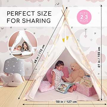 New Tazztoys Kids Teepee Tent for Kids with Fairy Lights - Toddler Teepee - Tipi Tent Kids - Baby Teepee - Kids Teepee Tent Indoor