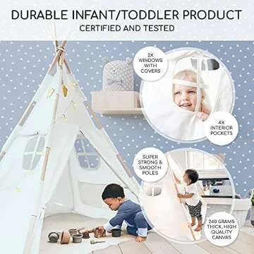 New Tazztoys Kids Teepee Tent for Kids with Fairy Lights - Toddler Teepee - Tipi Tent Kids - Baby Teepee - Kids Teepee Tent Indoor