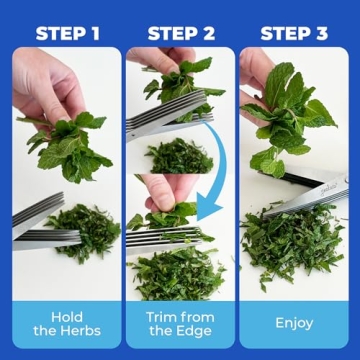 Jenaluca Herb Scissors with 5 Blades and Safety Cover - Salad Scissors - Cut, Chop & Mince Fresh Herbs & Leafy Greens - Stainless Steel Kitchen Shear Set with Cleaning Comb Kitchen Essential - Green