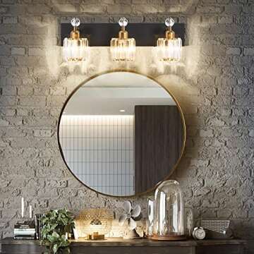 PRESDE Black Gold Crystal Bathroom Vanity Lights - 3 Light Over Mirror Modern Fixtures