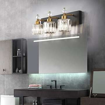 Elegant Black Gold Crystal Bathroom Vanity Lights