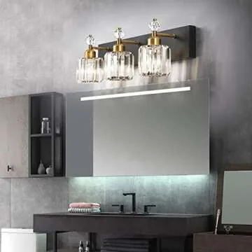 Elegant Black Gold Crystal Bathroom Vanity Lights