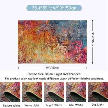 Lahome Modern Abstract Area Rug - 3x5 Washable Kitchen Rugs Colorful Bedroom Rug Non Slip Entryway R...