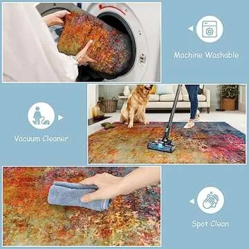 Lahome Modern Abstract Area Rug - 3x5 Washable Kitchen Rugs Colorful Bedroom Rug Non Slip Entryway Rugs, Rainbow Contemporary Indoor Floor Accent Carpet for Kitchen Sink Living Bathroom Doorway