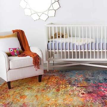 Lahome Modern Abstract Area Rug - 3x5 Washable Kitchen Rugs Colorful Bedroom Rug Non Slip Entryway Rugs, Rainbow Contemporary Indoor Floor Accent Carpet for Kitchen Sink Living Bathroom Doorway