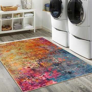 Lahome Modern Abstract Area Rug - 3x5 Washable Kitchen Rugs Colorful Bedroom Rug Non Slip Entryway Rugs, Rainbow Contemporary Indoor Floor Accent Carpet for Kitchen Sink Living Bathroom Doorway