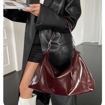 JOLILUNA Burgundy Purse Large Tote Bags for Women Hobo Bag Vegan Leather Tote Bag Aesthetics Bag (Bu...