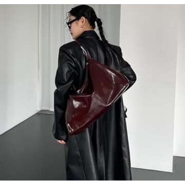 JOLILUNA Burgundy Vegan Leather Tote Bag for Women