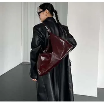 JOLILUNA Burgundy Vegan Leather Tote Bag for Women