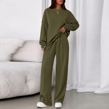 ZGHQHCDRH Women's Cozy Two-Piece Sweat Suit - Stylish Comfort for Fall