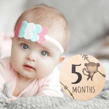 Baby Monthly Milestone Cards Sign - 7 Double Sided Animals Marker Wooden Circles Discs Newborn Photography Prop, Pregnancy Journey Birth Announcement Sign Baby Boy and Girl Gift Sets